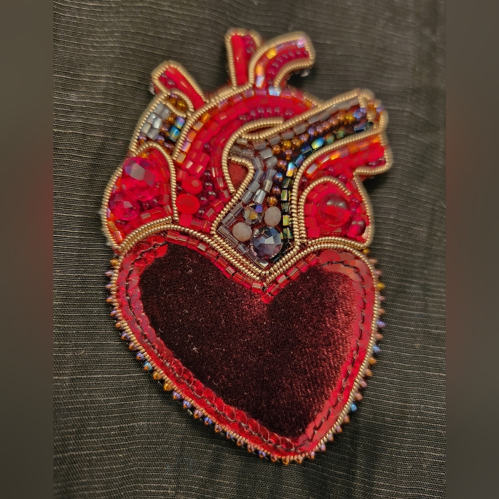 Red Heart Beaded Brooch